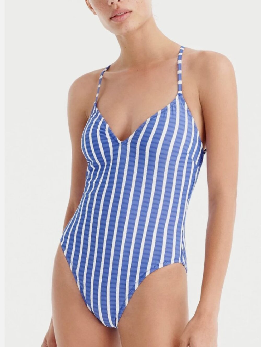 J.Crew Puckered Stripe Lace-Up Back One Piece Swimsuit Size 10